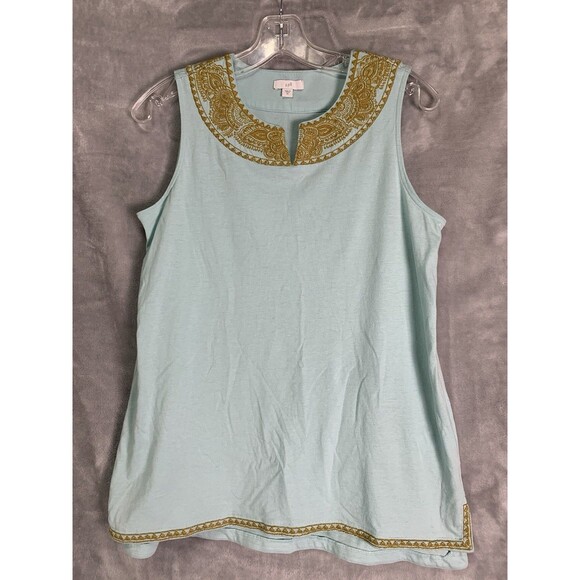 J. Jill Tank Top Women's Size XS Mint Green Gold Embroidered Sleeveless Boho - Picture 1 of 14